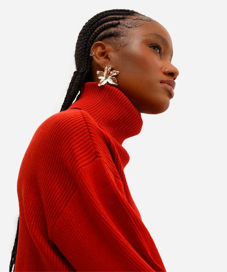 suéter de tricot cropped gola alta laranja GG suéter de tricot cropped gola alta laranja GG