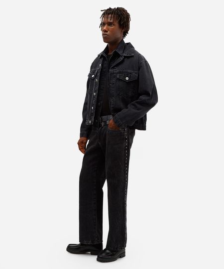 calça reta masculina jeans com tachas preta 38 calça reta masculina jeans com tachas preta 38