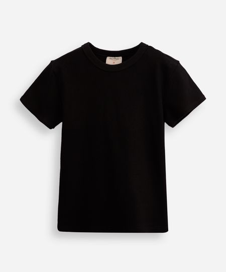 blusa de algodão juvenil canelada preta 10
