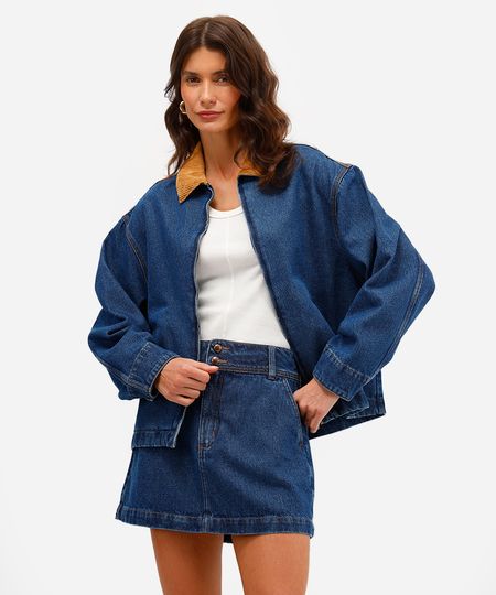 jaqueta feminina jeans gola de veludo azul G