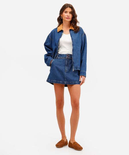 saia curta feminina jeans cintura alta azul 36
