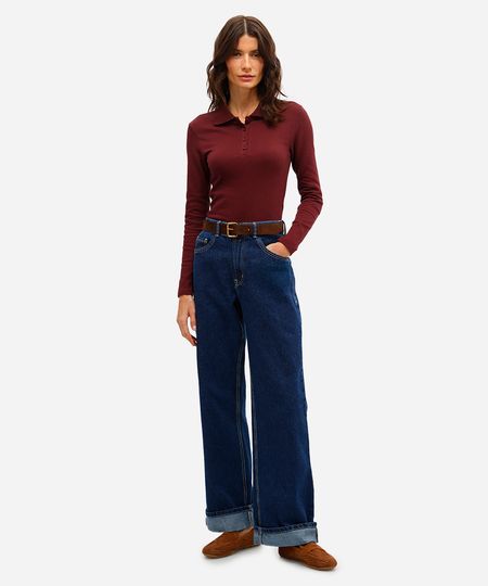 calça wide leg feminina jeans barra dobrada azul 36 calça wide leg feminina jeans barra dobrada azul 36