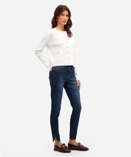 calça skinny feminina jeans com fendas azul 34 calça skinny feminina jeans com fendas azul 34