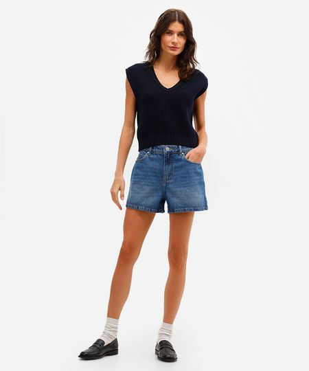 short feminino jeans com regulador azul 40