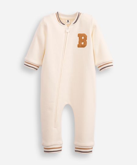 macacão longo de moletom infantil off white 3-6