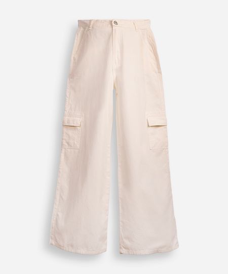 calça de sarja juvenil wide leg cargo off white 10