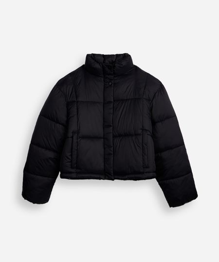 jaqueta puffer juvenil gola alta preta 16