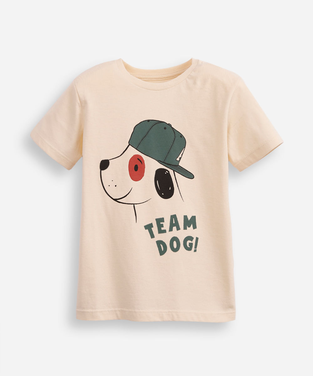 camiseta de algodão infantil cachorro bege