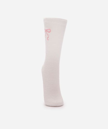 meia cano longo feminina lacinho off white 34-39
