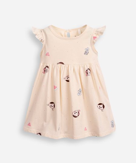 vestido de algodão infantil turma da mônica bege 0-3