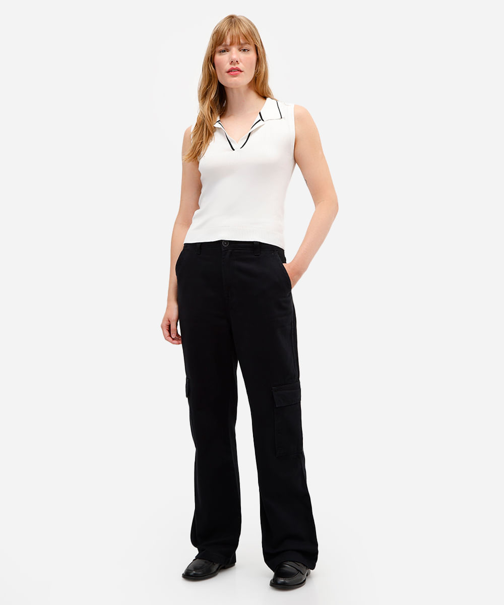 calça cargo feminina de sarja cintura média preta