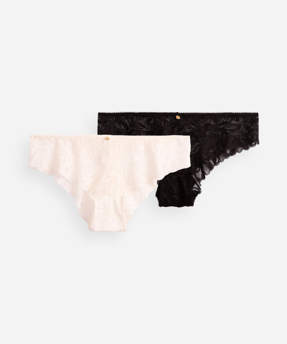 kit de 2 calcinhas caleçon de renda floral colorido