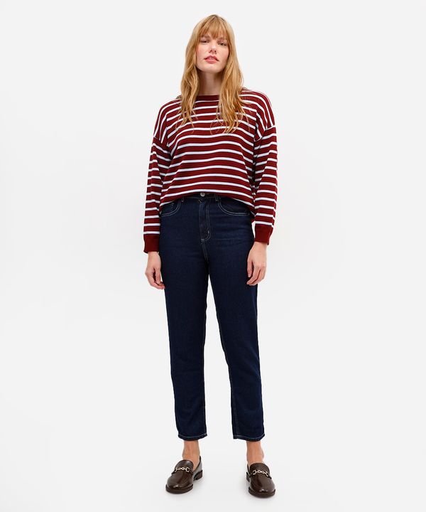calça mom feminina jeans cintura alta azul 48