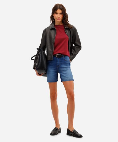 bermuda feminina jeans cintura alta com fendas azul 36 bermuda feminina jeans cintura alta com fendas azul 36