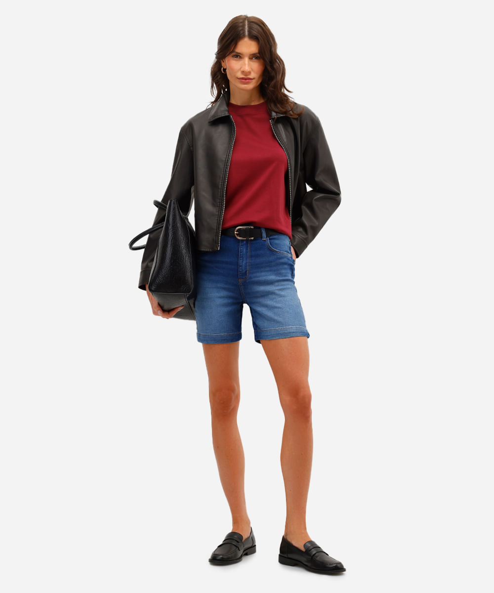 bermuda feminina jeans cintura alta com fendas azul bermuda feminina jeans cintura alta com fendas azul