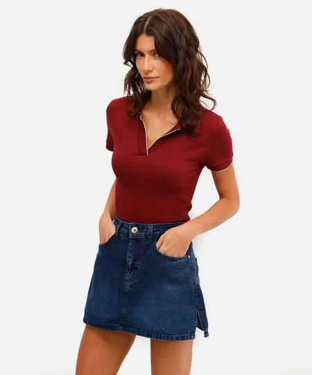 short saia feminino jeans com fendas azul 34