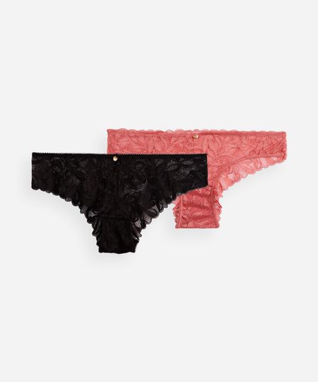 kit de 2 calcinhas biquíni renda floral colorido M kit de 2 calcinhas biquíni renda floral colorido M