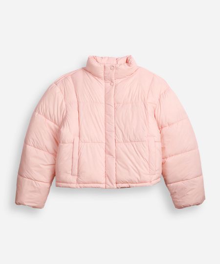jaqueta puffer juvenil gola alta rosa 12