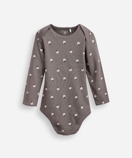 body infantil de algodão manga longa floral cinza 3-6 body infantil de algodão manga longa floral cinza 3-6
