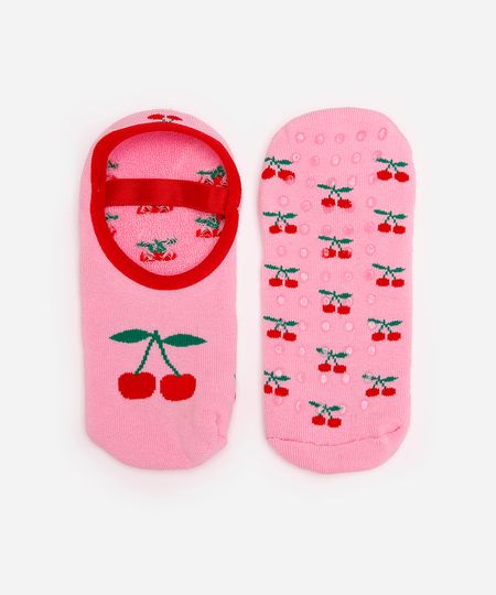 meia feminina sapatilha cerejas rosa 34-39