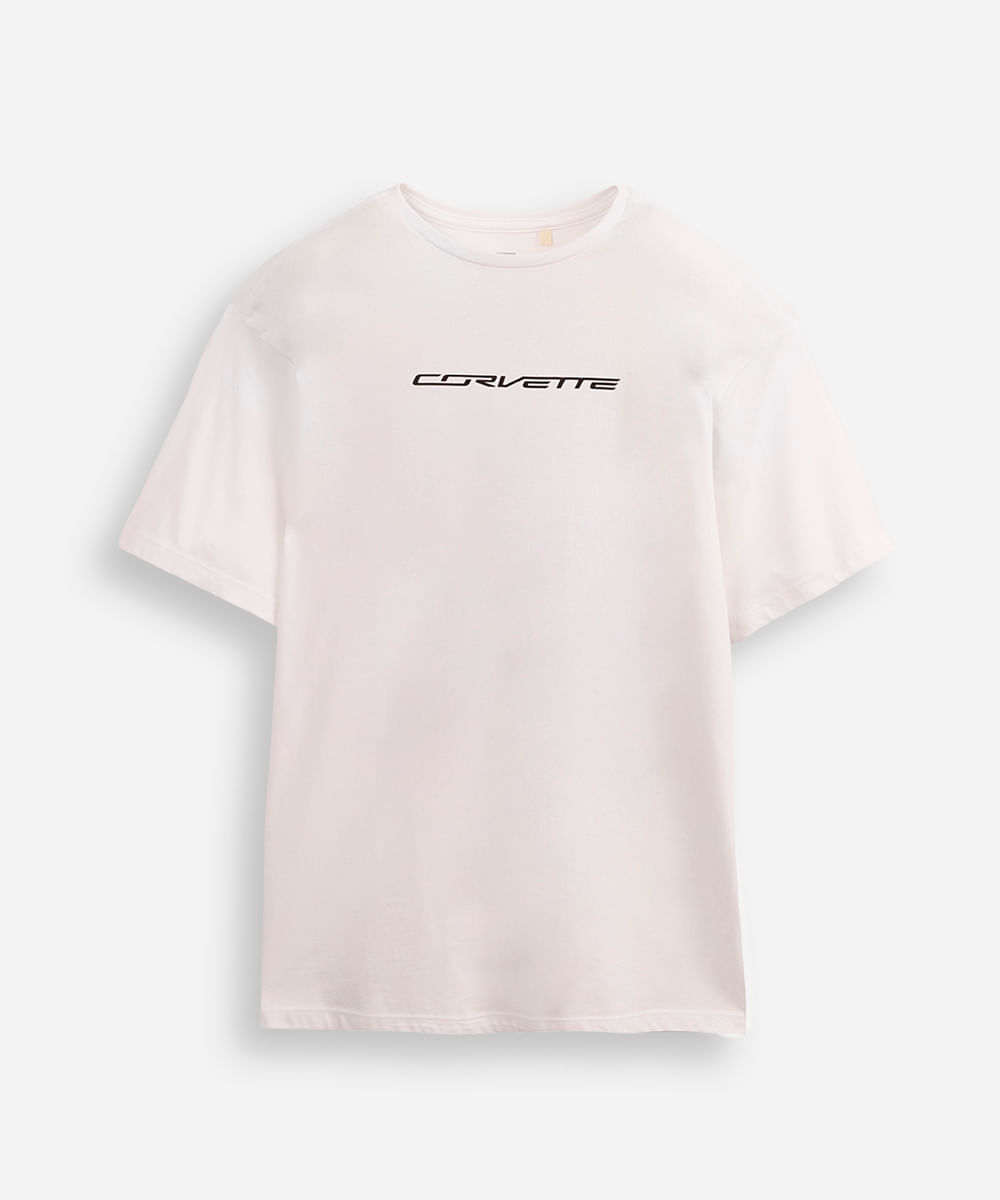 camiseta de algodão juvenil chevrolet corvette off white