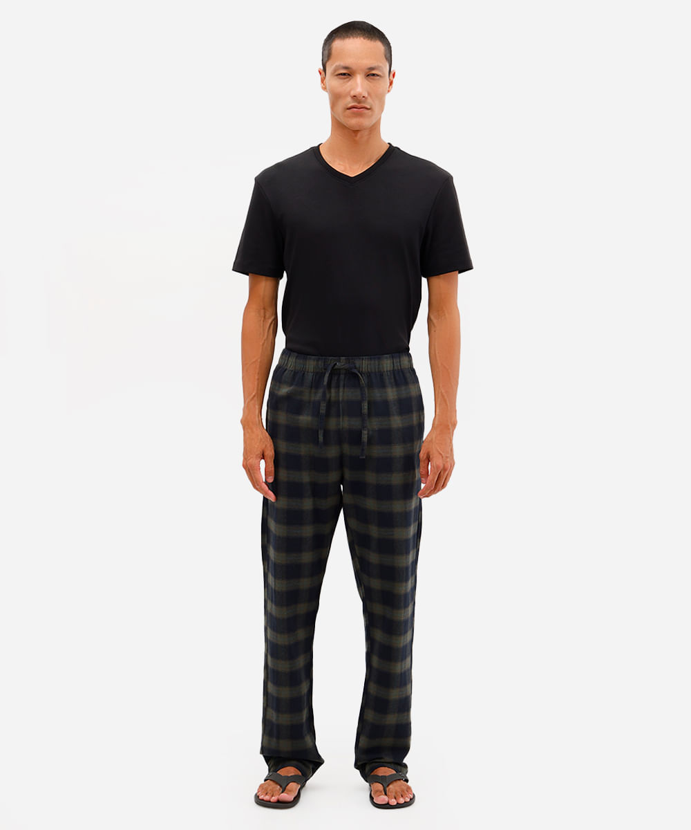 calça de pijama masculina avulsa xadrez verde