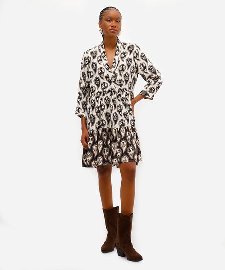 vestido curto feminino de viscose paisley bege P