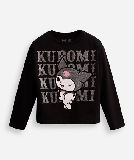 blusa de algodão infantil manga longa kuromi preta 4