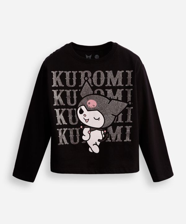blusa de algodão infantil manga longa kuromi preta 12