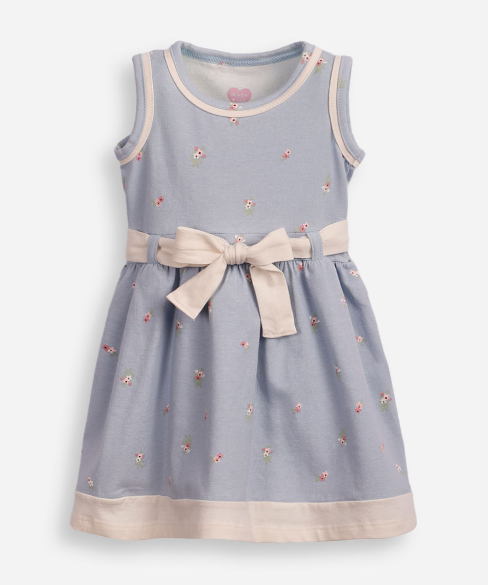 vestido infantil de algodão floral azul