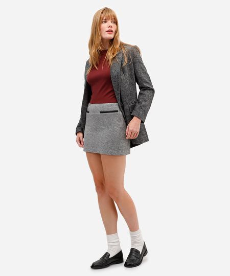 minissaia feminina texturizada chevron cinza 42