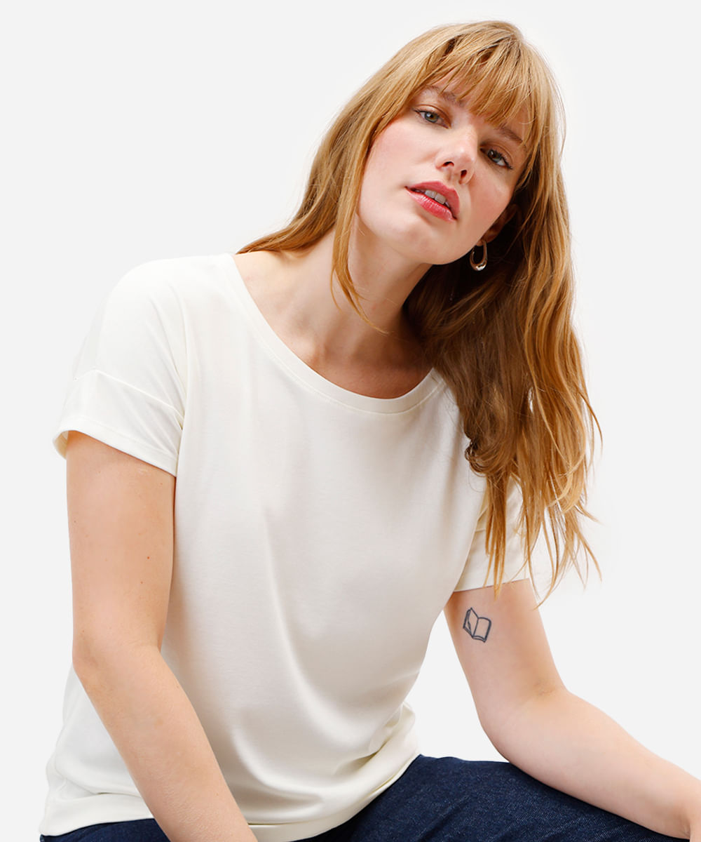 blusa feminina de algodão peruano manga curta off white