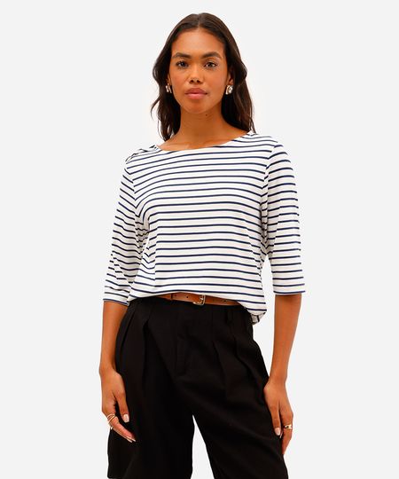 blusa feminina com viscose listrada azul P