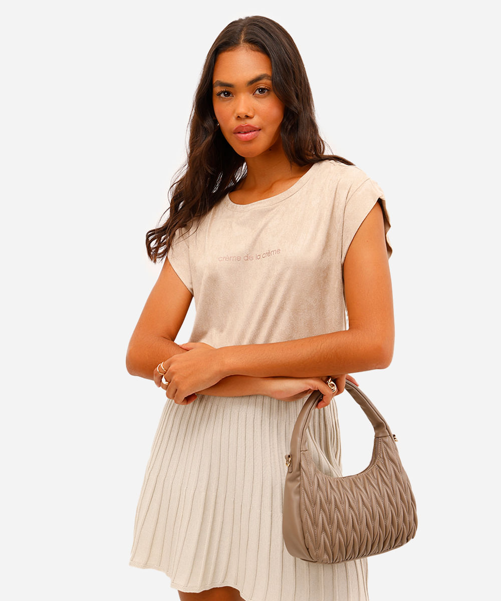 blusa muscle feminina de suede crème de la crème bege