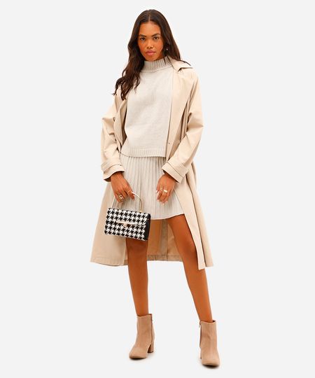saia curta feminina de tricot texturizada bege M