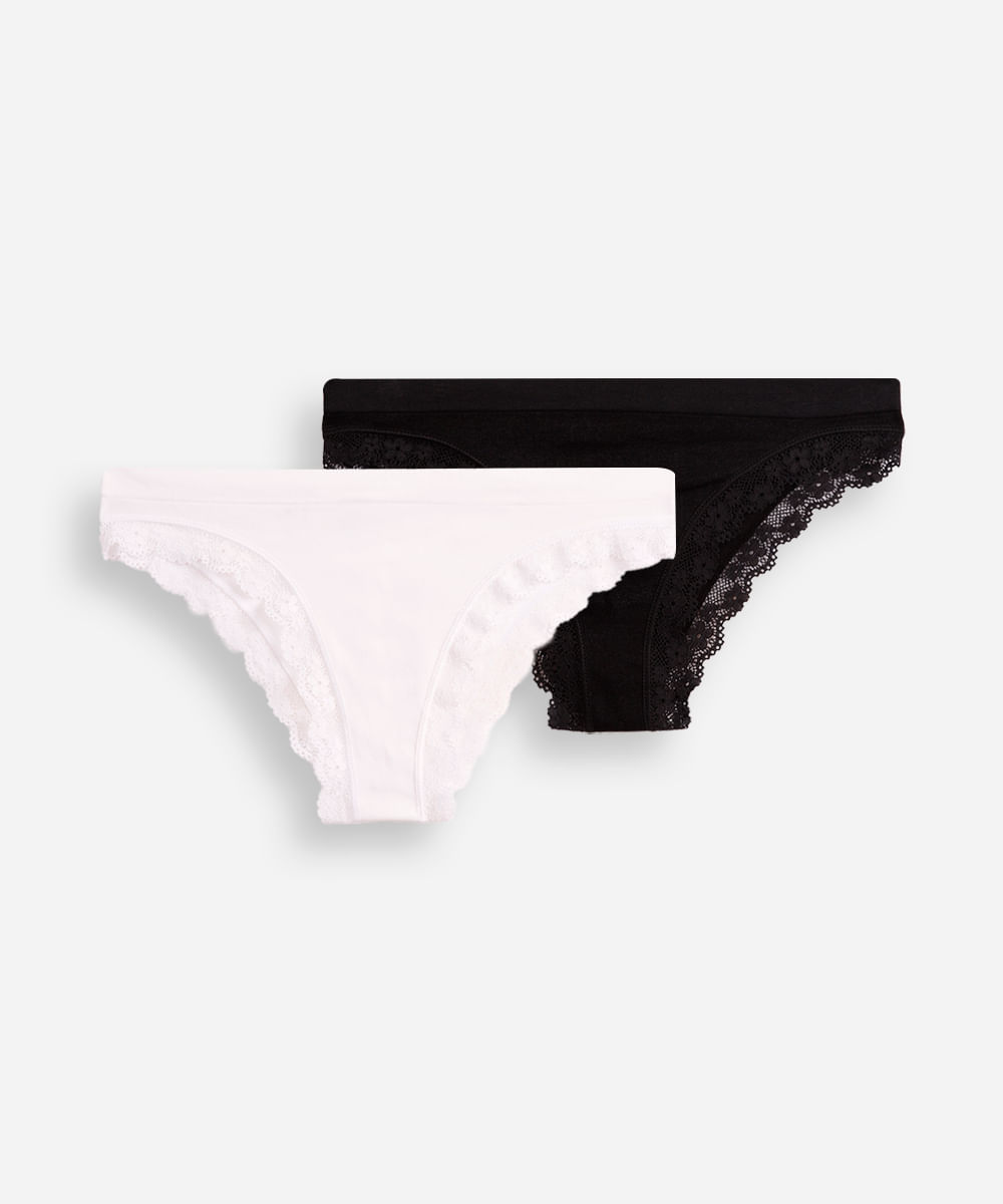 kit de 2 calcinhas biquíni com renda floral colorido