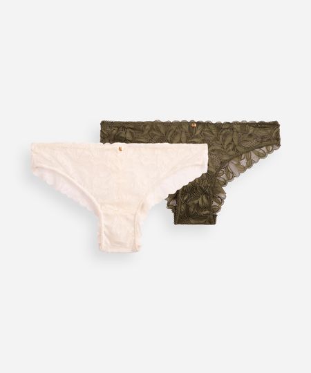 kit de 2 calcinhas biquíni renda floral colorido G