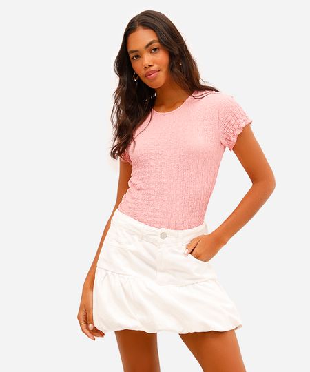 blusa feminina manga curta texturizada rosa P