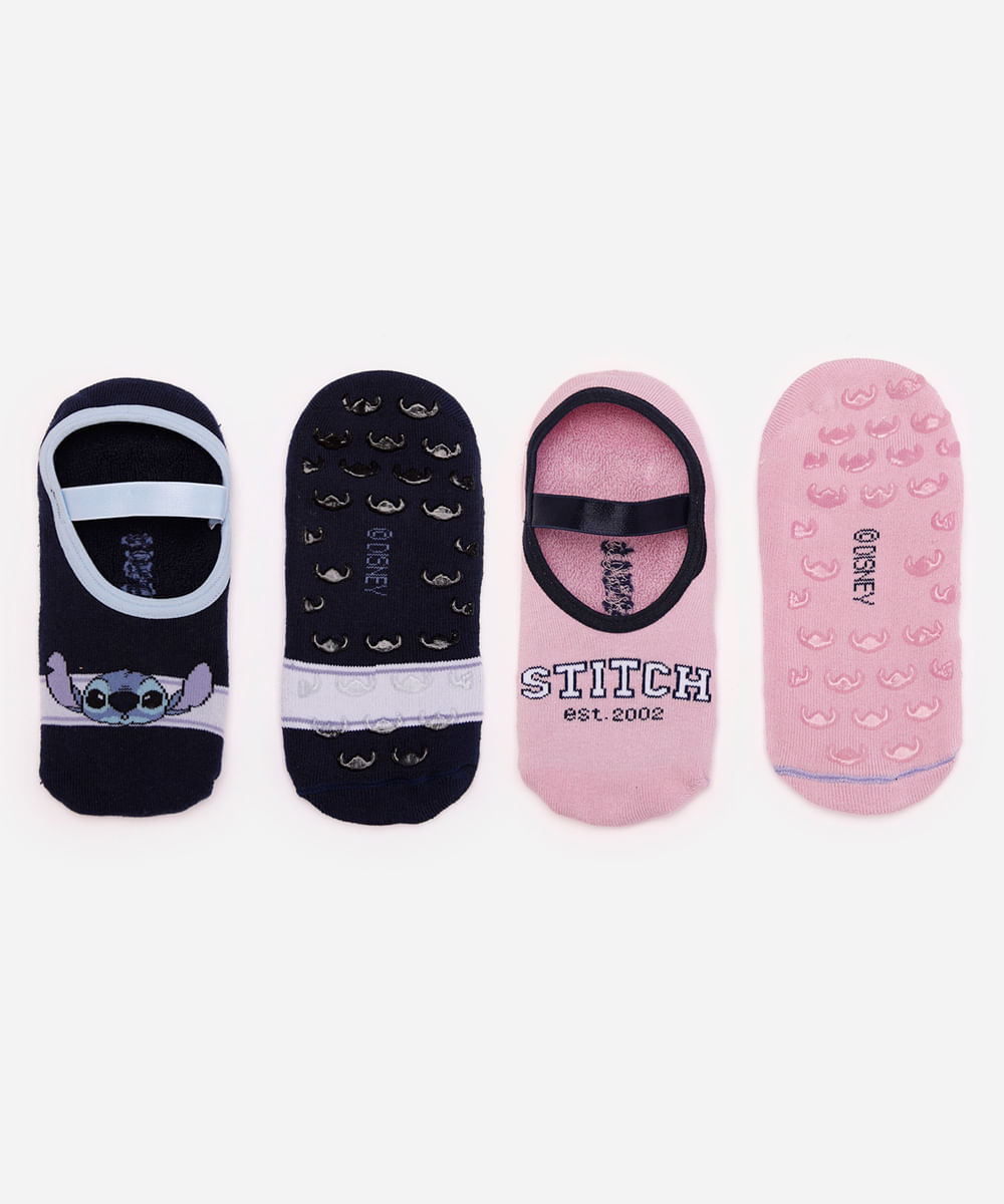 kit de 2 meias femininas sapatilha stitch colorida