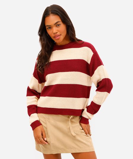 suéter feminino de tricot listrado vinho PP