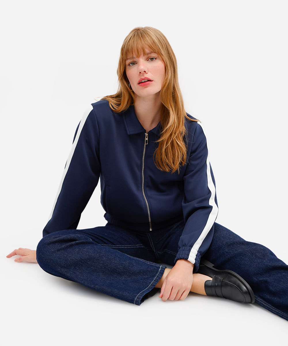 jaqueta bomber feminina com listras azul
