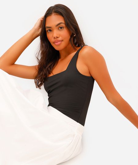 body feminino de poliamida decote quadrado preto PP