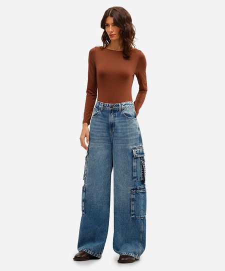 calça cargo feminina jeans cintura média azul 42 calça cargo feminina jeans cintura média azul 42