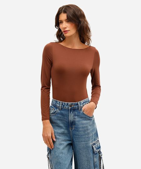 body decote canoa manga longa marrom GG body decote canoa manga longa marrom GG