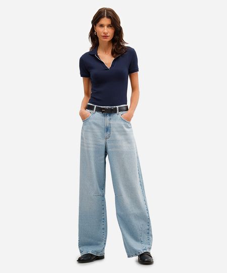 calça baggy feminina jeans cintura média azul 34