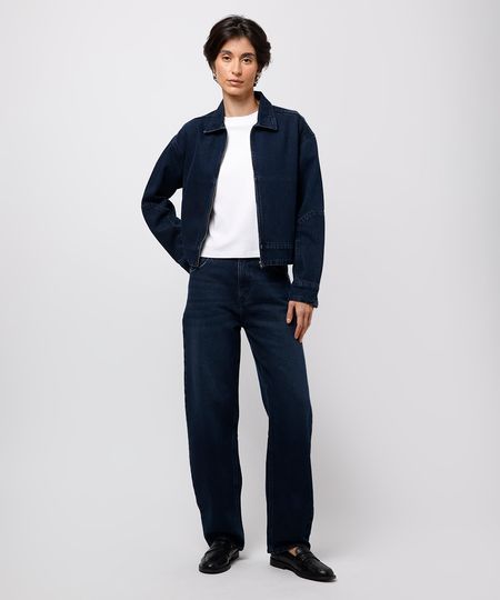 calça barrel feminina jeans com pence mindset azul 40