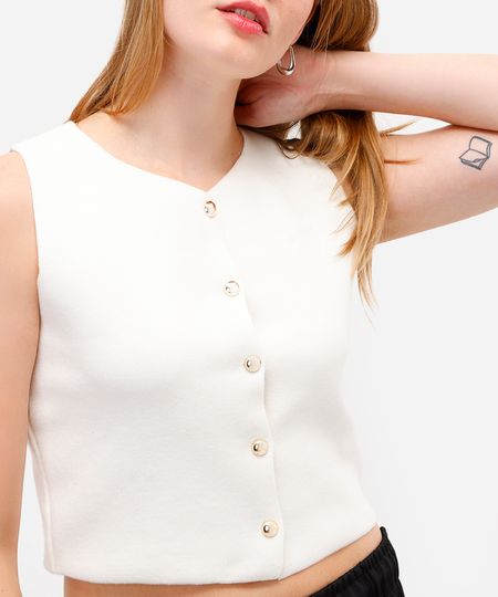 colete feminino de tricot com botões off white P