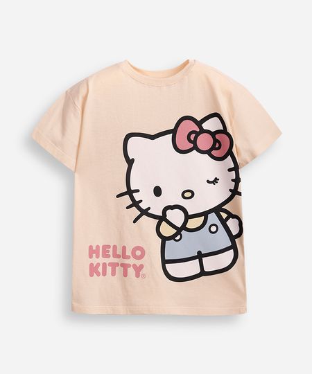 camiseta de algodão infantil lovely hello kitty bege 6