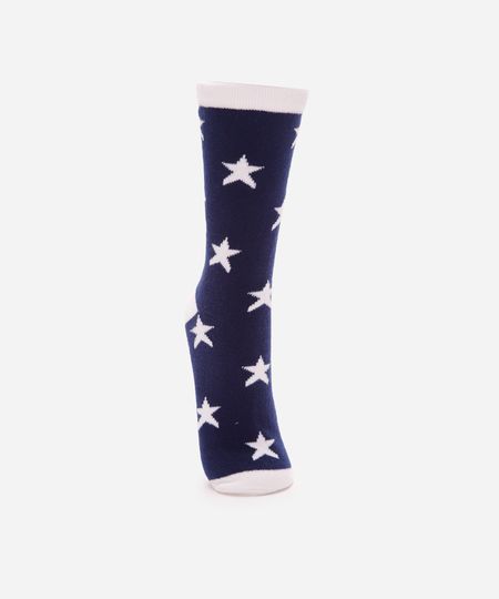 meia feminina de tricot cano longo estrela azul 34-39