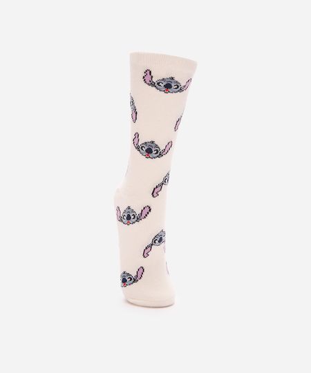meia feminina de tricot cano longo stitch com antiderrapante off white 34-39